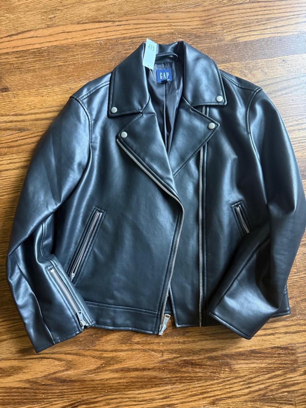 GAP Black Faux Leather Asymmetrical Moto Jacket